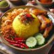 Ilustrasi Nasi Kuning Manado yang berada di piring. (Foto: Bing AI/Hibata.id)