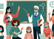 Ilustrasi guru yang sedang memberikan arahkan kepada siswanya di dalam kelas. (Foto: Bing AI/Hibata.id)