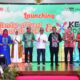 Peluncuran Kharisma Event Nusantara (KEN) oleh Kementerian Pariwisata dan Ekonomi Kreatif (Kemenparekraf) 2024 untuk tiga Festival yang ada di Provinsi Gorontalo yang ditandai dengan membunyikan alat musik Polopalo oleh Menparekraf Sandiaga Salahuddin Uno, Penjagub Ismail Pakaya, Kepala Bank Indonesia perwakilan Gorontalo. Foto – Fadil/Hibata.id