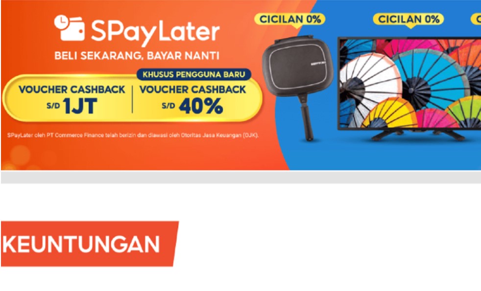 SPayLater merupakan metode pembayaran Beli Sekarang, Bayar Nanti yang disediakan oleh PT Commerce Finance di aplikasi Shopee/Hibata.id