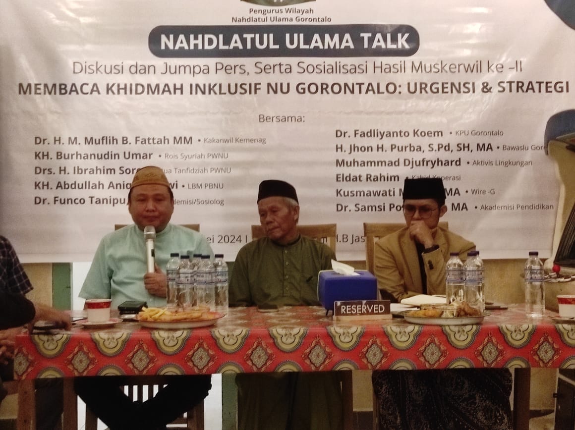 Pengurus PWNU Provinsi Gorontalo saat melakukan konferensi pers. (Foto: Sarjan)