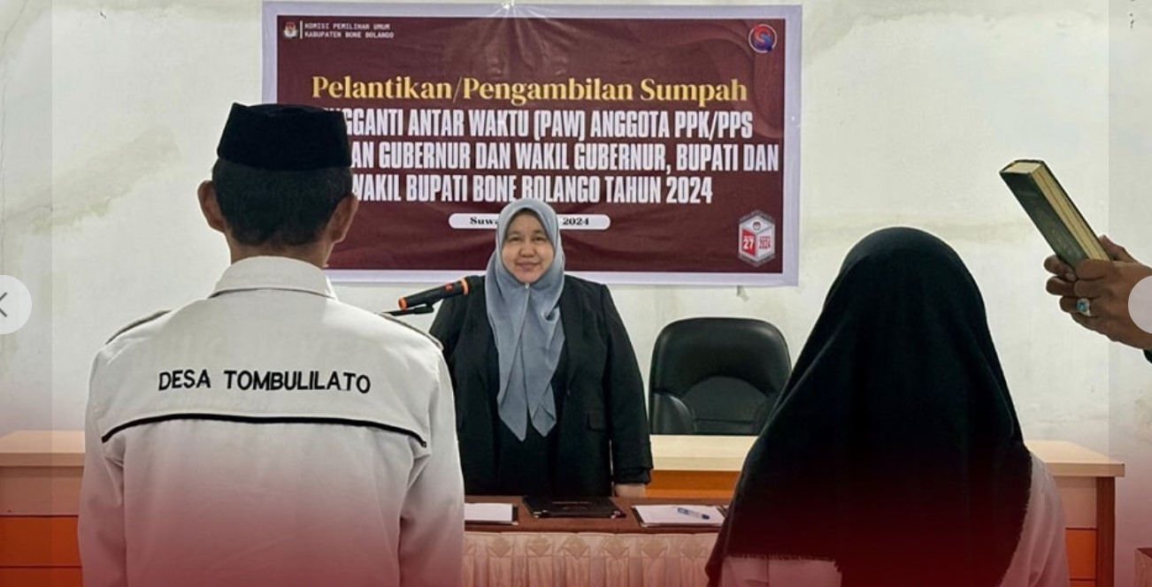 Ketua Komisi Pemilihan Umum (KPU) Kabupaten Bone Bolango, Sutenty Lamuhu, secara resmi melantik Pengganti Antar Waktu (PAW) Anggota Panitia Pemungutan Suara (PPS) Desa Tombulilato dan Desa Desa Monano/Hibata.id