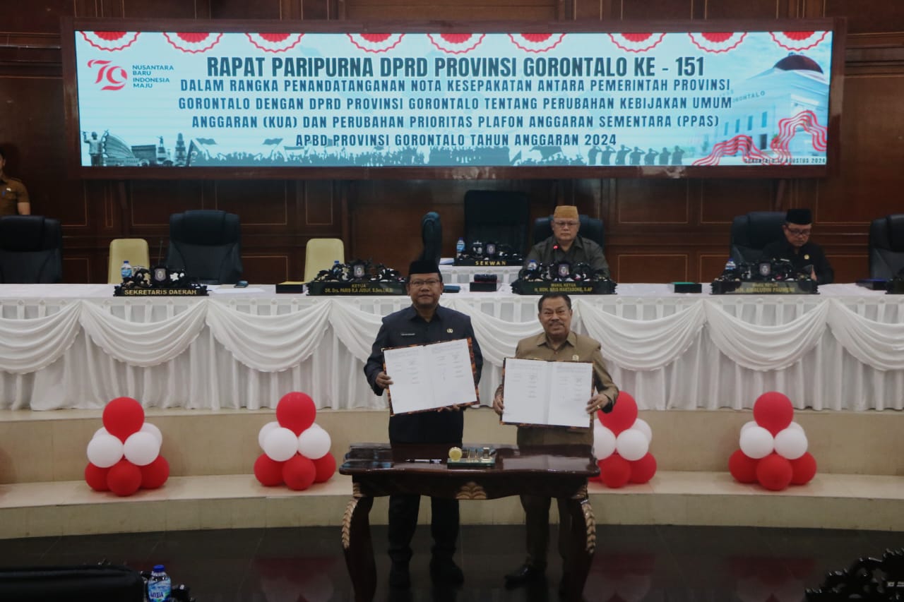 Paripurna Penandatanganan KUA/PPAS APBD Perubahan DPRD Provinsi Gorontalo/Hibata.id