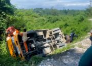 Tangkapan layar Kecelakaan bus yang mengangkut anak-anak sekolah milik PT Delta Subur Permai (DSP)/Hibata.id