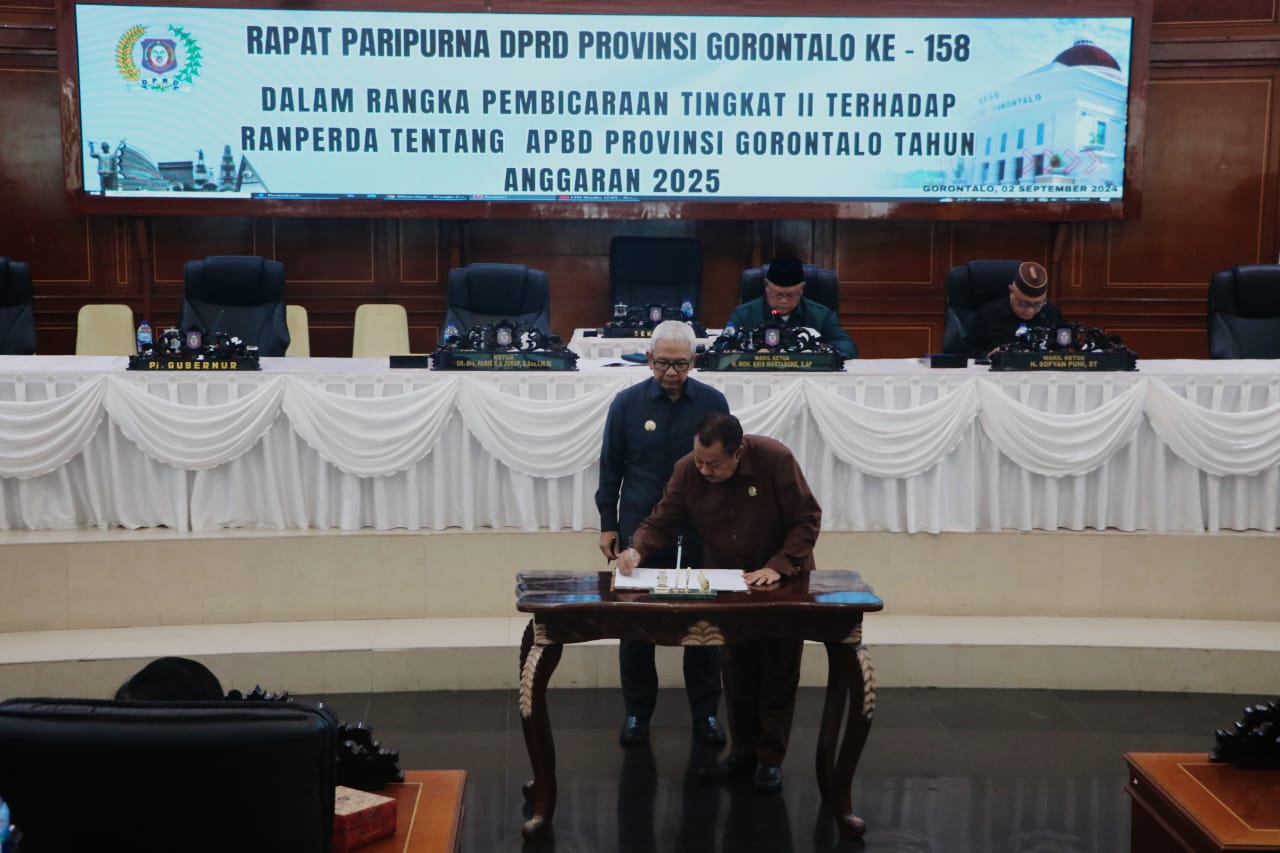 Anggaran Pendapatan dan Belanja Daerah (APBD) Provinsi Gorontalo untuk tahun anggaran 2025 akhirnya disepakati bersama oleh Dewan Perwakilan Rakyat Daerah (DPRD) dan Pemerintah Provinsi Gorontalo/Hibata.id