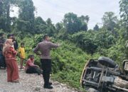 Kepolisian Sektor (Polsek) Batui saat melahat langsung lokasi kecelakaan. FOTO: Foto: Humas Polres Banggai/Hibata.id