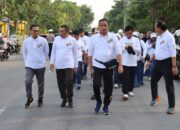 Pimpinan DPRD Provinsi Gorontalo, Ridwan Monoarfa, turut menghadiri kegiatan Jalan Sehat yang digelar oleh Komisi Pemilihan Umum (KPU)/Hibata.id