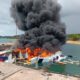Speedboat yang membawa rombongan calon gubernur dan wakil gubernur Maluku Utara (Malut) nomor urut 4, Benny Laos dan Sarbin Sehe terbakar/istimewa/Hibata.id