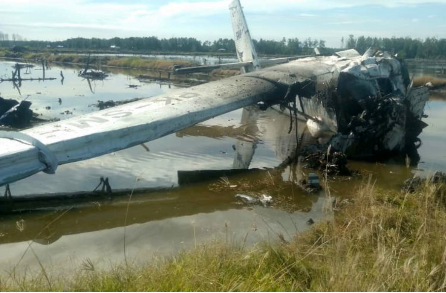 Kondisi Pesawat SAM Air usai jatuh di lokasi tambak/Hibata.id