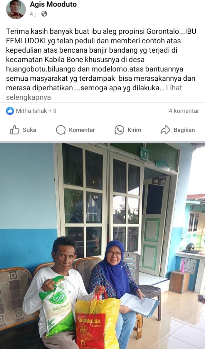 Agis Mooduto, mengunggah foto momentum saat Femmy menyerahkan bantuan/Hibata.id