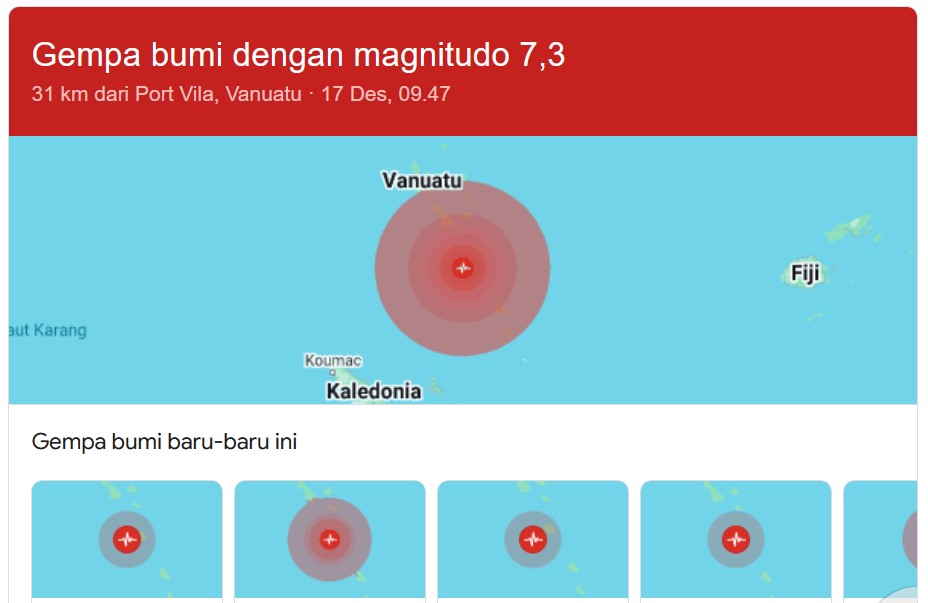 Gempa Magnitudo 7,3 Guncang Vanuatu, Rusak Infrastruktur dan Telan Korban Jiwa/Hibata.id