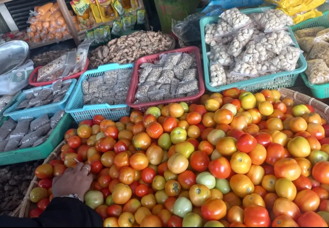 Harga tomat di pasar tradisional Gorontalo mengalami penurunan drastis. Dari yang sebelumnya mencapai Rp10 ribu per kilogram, kini hanya dihargai Rp3 ribu hingga Rp4 ribu per kilogram/Hibata.id