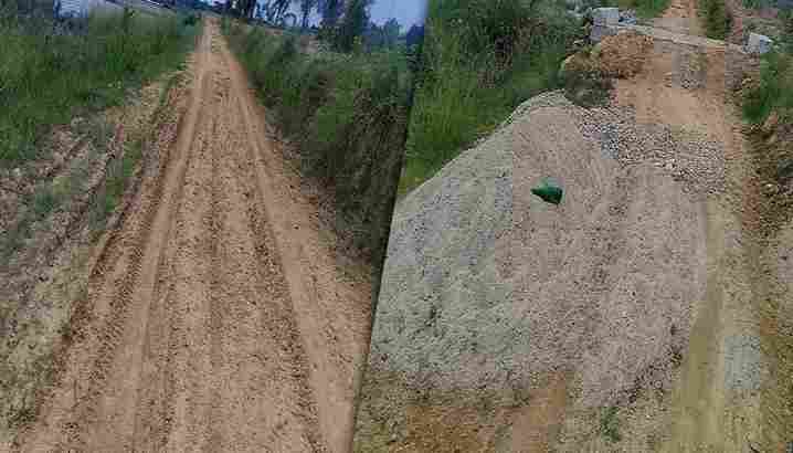Potret proyek jalan desa di Kecamatan Duhiadaa, tepatnya di Desa Buntulia Barat, Dusun Hiasan I yang rusak parah. (Foto: Delpriyanto Tahir/Hibata.id)