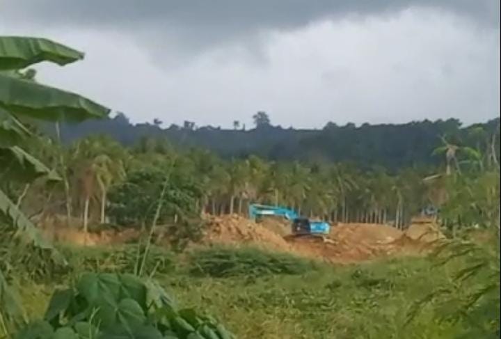 Alat berat yang sedang beroperasi di lokasi ambangan emas tanpa izin (PETI) di Dusun Karya Baru, Desa Balayo. (Foto: Istw)