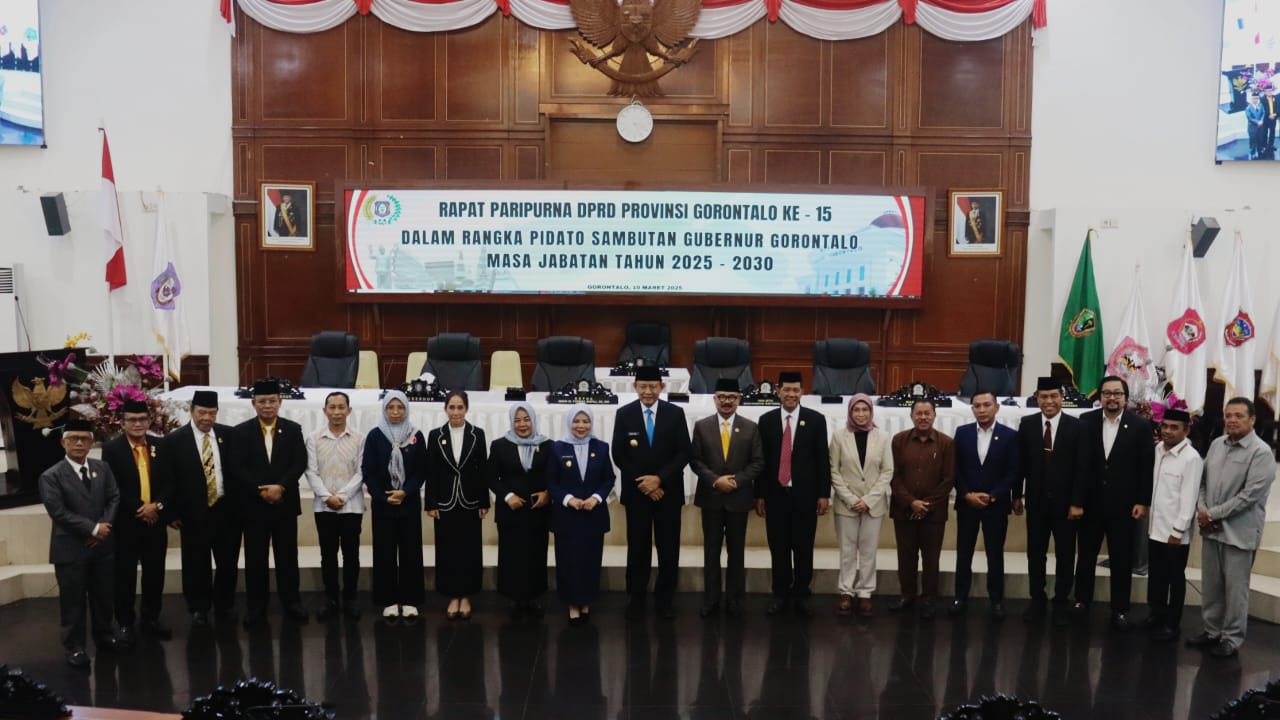 Dewan Perwakilan Rakyat Daerah (DPRD) Provinsi Gorontalo menggelar rapat paripurna di ruang Rapat Paripurna DPRD Provinsi Gorontalo/Hibata.id