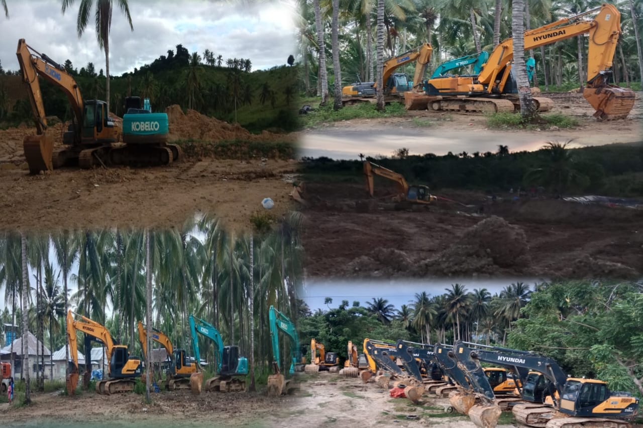 Sejumlah alat berat yang terparkir rapi di sejumlah PETI di Pohuwato. (Foto: Dok. Hibata.id)