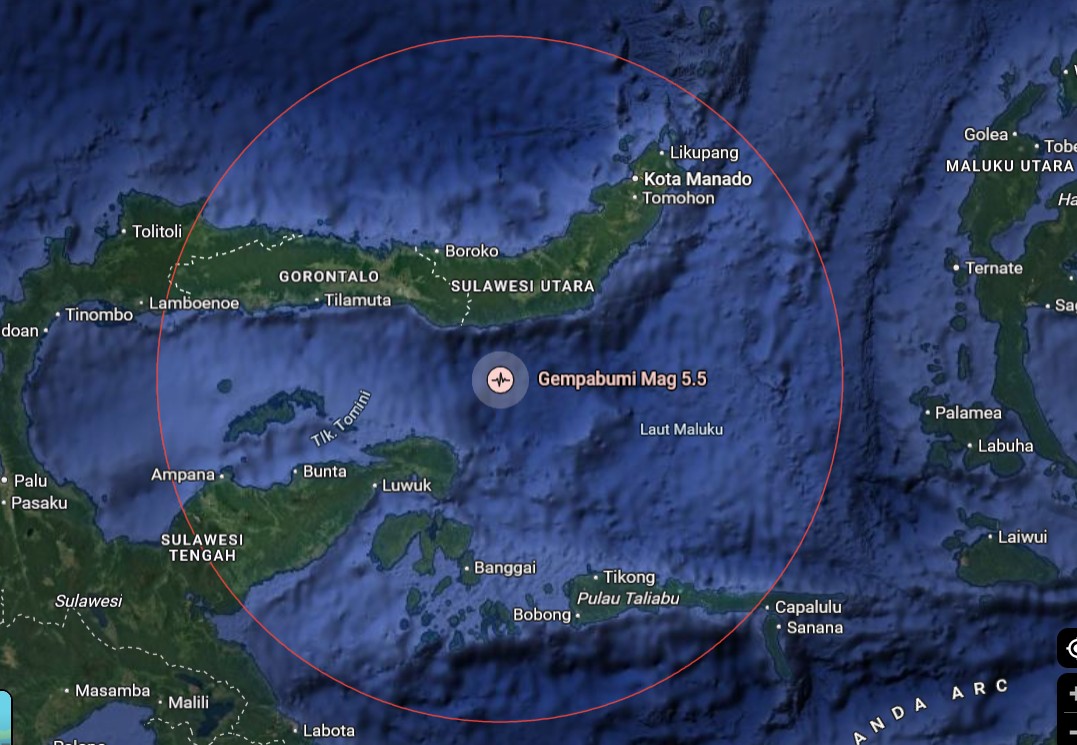 Gempa Magnitudo 5,5 Guncang Bolaang Mongondow Selatan/Hibata.id