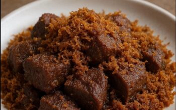Ilustrasi daging masak serundeng (generated by AI)/Hibata.id
