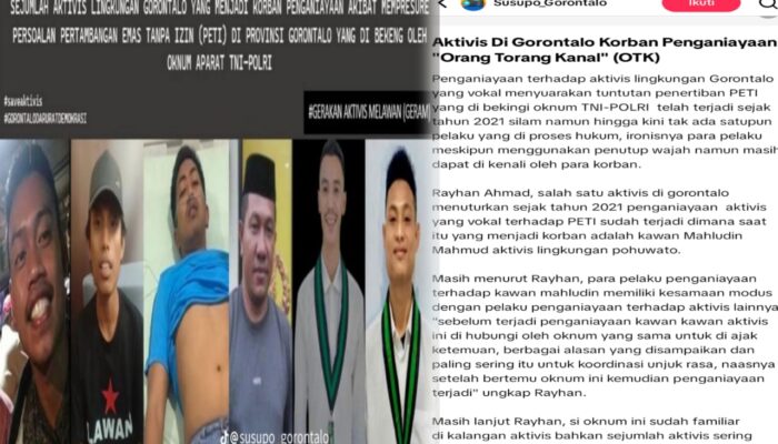 Semua Aktivis Gorontalo yang Dianiaya OTK, Diduga Akibat Kritik PETI Bekingan Oknum Aparat: Pelakunya Dikenali