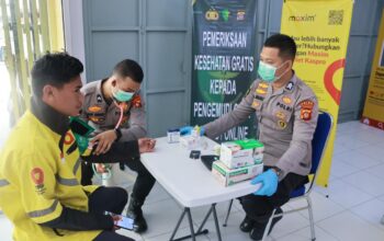 Layanan kesehatan gratis bagi ratusan pengemudi ojek online (ojol), Jumat (13/6/2025) di Polda Gorontalo/Hibata.id