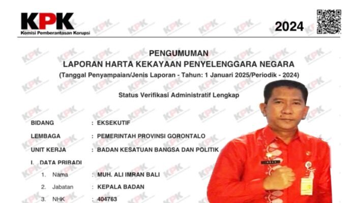 LHKPN: Kepala Kesbangpol Gorontalo Miliki Tanah dan Mobil Senilai Rp1 Miliar