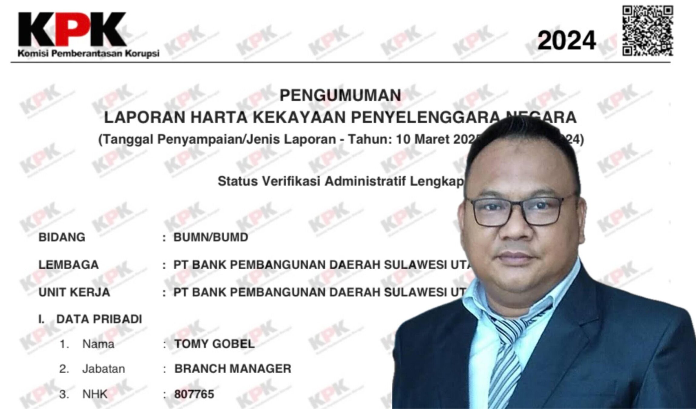 Tomy Gobel, Kepala Bank SulutGo Cabang Gorontalo/Hibata.id