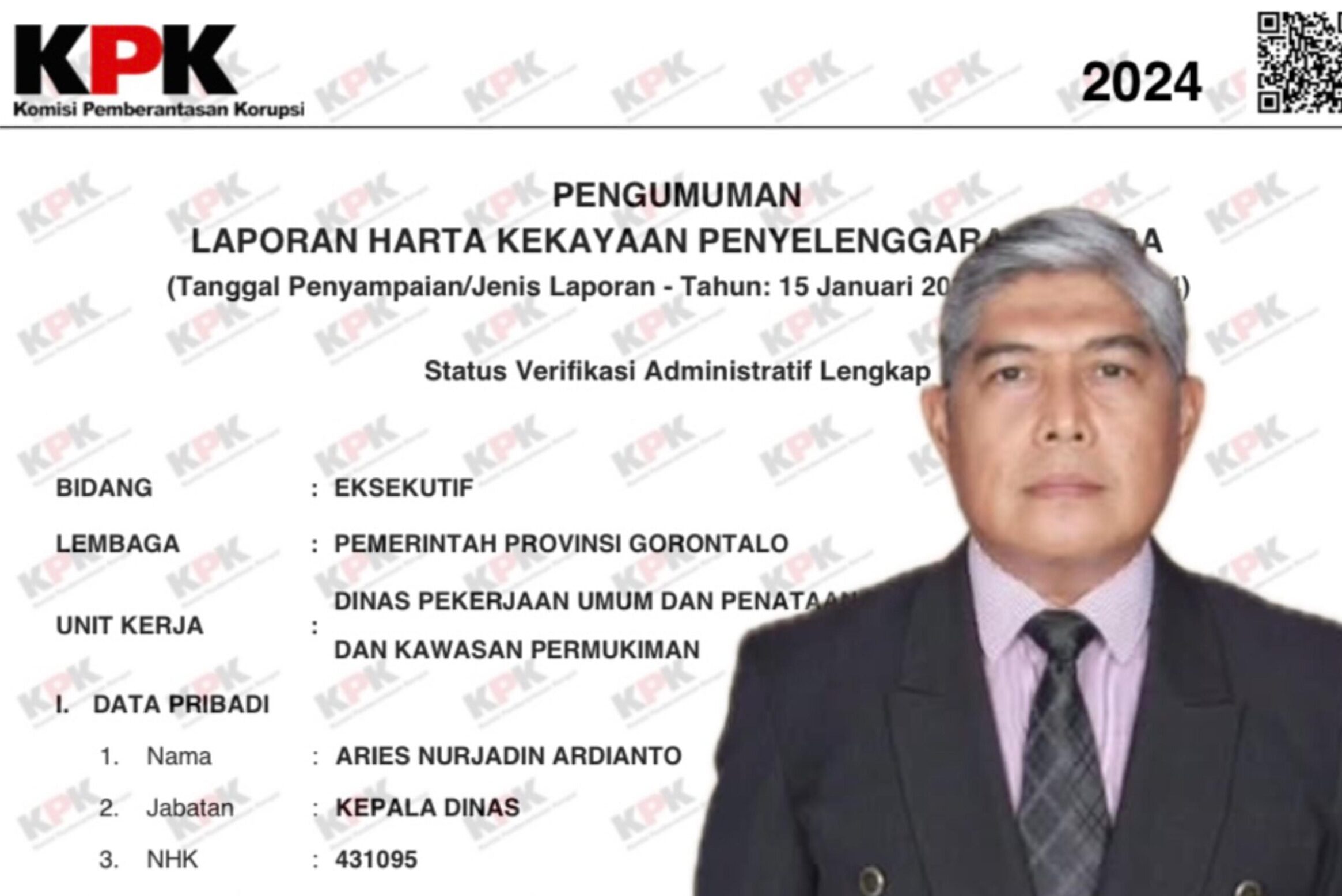 Kepala Dinas Pekerjaan Umum, Penataan Ruang, Perumahan Rakyat dan Kawasan Permukiman (PUPR) Provinsi Gorontalo, Aries Nurjadin Ardianto