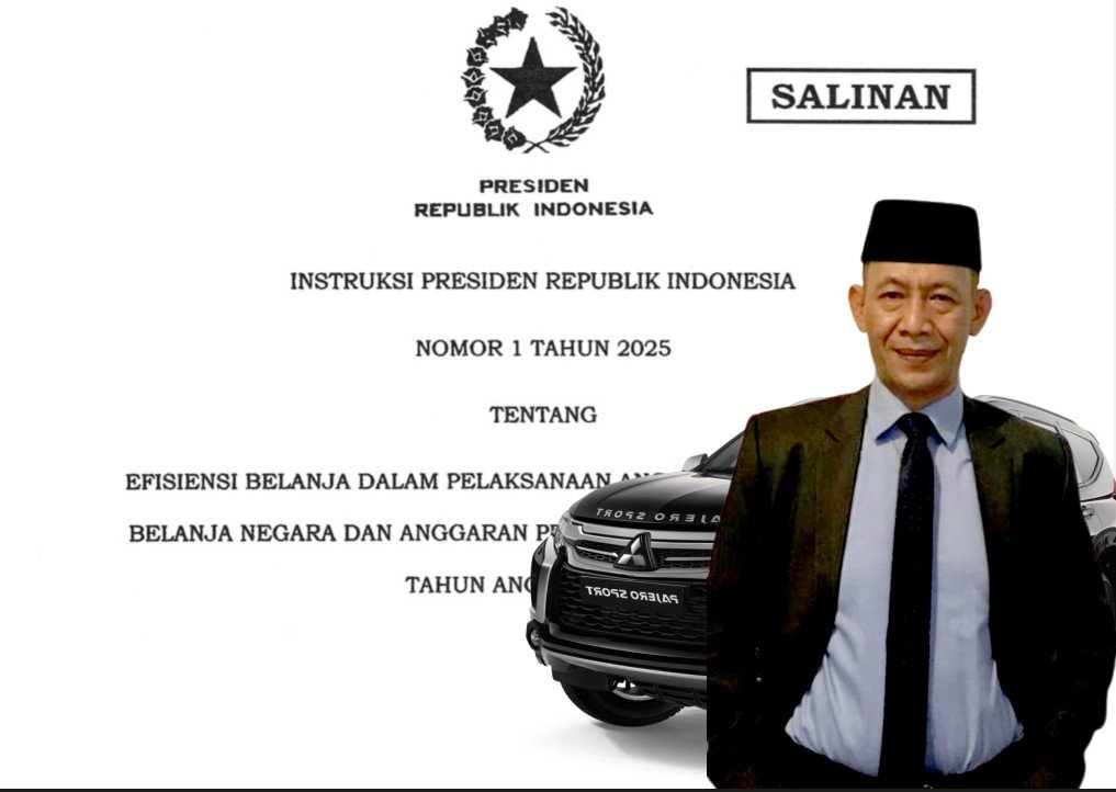 Kolase Foto - Pengamat kebijakan publik, Salahudin Pakaya beserta tangkapan layar Instruksi Presiden (Inpres) Nomor 1 Tahun 2025 tentang Percepatan Pengendalian Belanja Pemerintah yang Tidak Produktif/Hibata.id