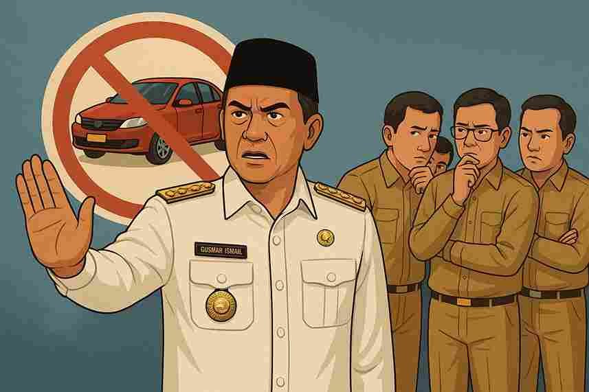 Ilustrasi Gubernur Gorontalo melarang membeli mobil dinas baru tapi tujuh OPD diam-diam anggarankan. (Sumber foto: AI/Hibata.id)