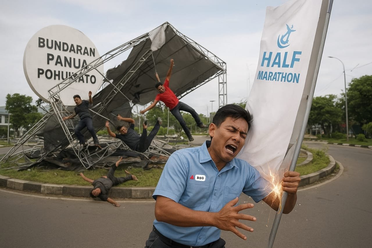 Ilustrasi Bundaran Panua, ikon publik Kabupaten Pohuwato yang kerap jadi lokasi rawan musibah. (Foto: IA/Hibata.id)