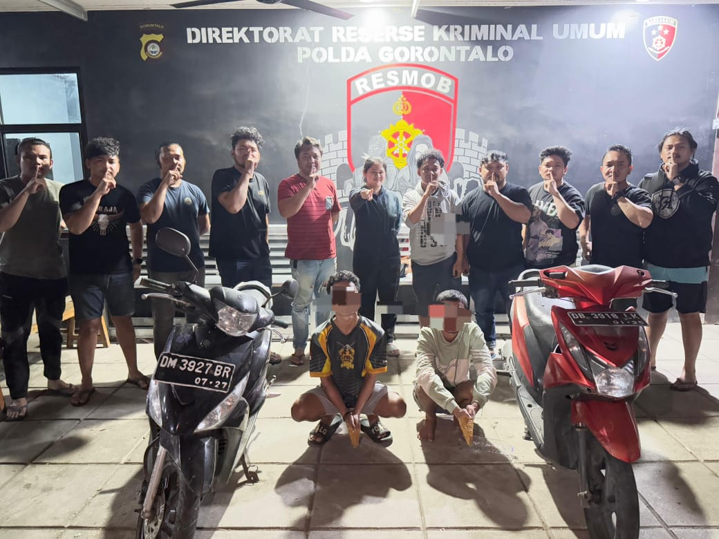 Gerak cepat Tim Opsnal Resmob/Analis Polda Gorontalo lagi-lagi membuahkan hasil. Dua pelaku pencurian sepeda motor di Kecamatan Pulubala/Hibata.id