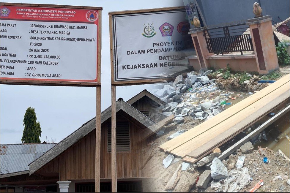 Warga Dusun Moduito, Desa Teratai, Kabupaten Pohuwato, Gorontalo, mengeluhkan proyek drainase yang gagal berfungsi/Hibata.id