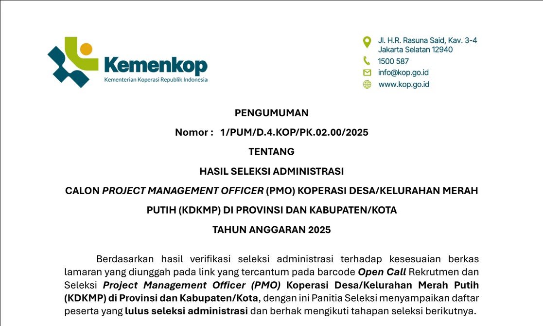 Kementerian Koperasi (Kemenkop) resmi merilis jadwal tes lanjutan/Hibata.id