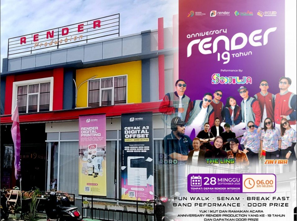 Render Production merayakan anniversary ke-19 dengan Fun Walk, Zumba, Band Performance, dan doorprize di Desa Toto Utara, Tilongkabila, Bone Bolango, Minggu 28 September 2025/Hibata.id