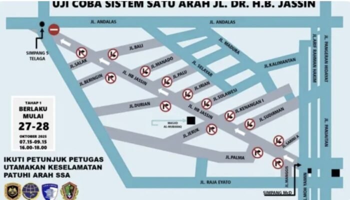 Warning!, Uji Coba Sistem Satu Arah di Jalan H.B. Jasin Dimulai 27 Oktober