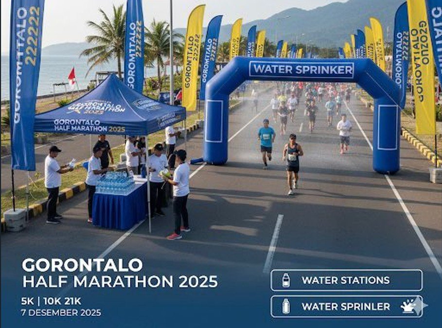 Gorontalo Half Marathon 2025 Siapkan 8 Water Station dan Water Sprinkler untuk Pelari/Hibata.id
