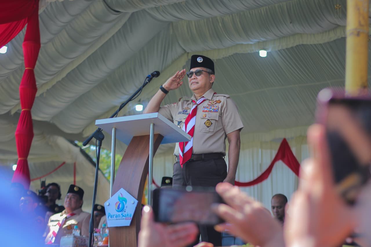 Ketua Kwartir Nasional (Kwarnas) Gerakan Pramuka, Komjen Pol (Purn) Budi Waseso, secara resmi membuka Perkemahan Antar Satuan Karya Pramuka Tingkat Nasional (Peran Saka Nasional). Foto: Randi/Hibata.id