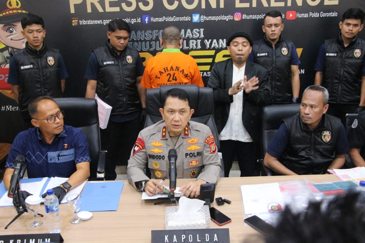 Direktorat Reserse Kriminal Umum (Ditreskrimum) Polda Gorontalo saat menggelar konferensi pers pada Selasa, 11 November 2025. (Foto: Humas Polda Gorontalo)