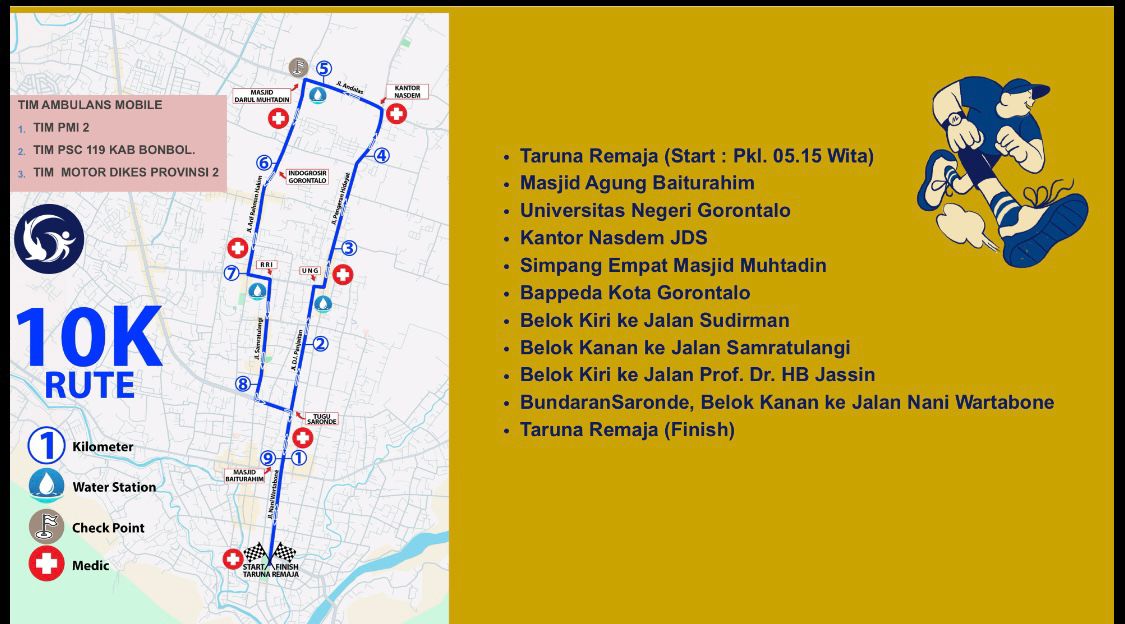 Panitia Gorontalo Half Marathon (GHM) 2025 resmi merilis rute pertandingan kategori 10K/Hibata.id