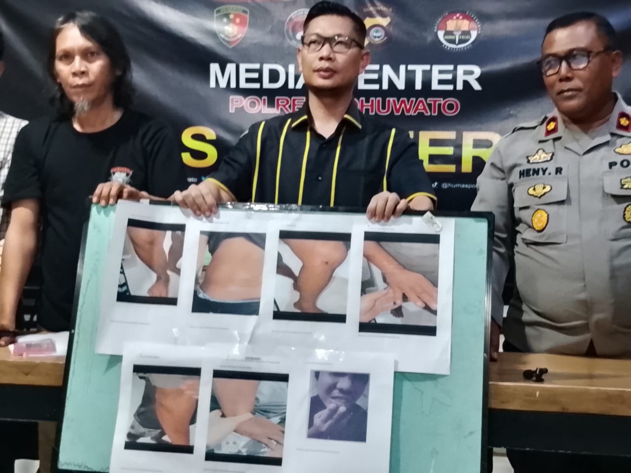 Wakapolres Pohuwato, Kompol Heny Mudji Rahaju bersama Kasatreskrim Polres Pohuwato, AKP Khoirunnas saat konfrensi Pers/Hibata.id