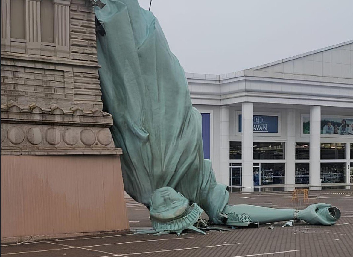 Tangkapan layar Patung Liberty di Brasil Roboh/Hibata.id