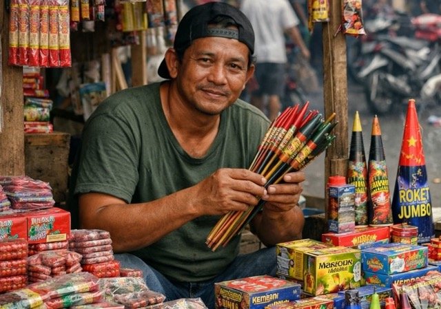 Ilustrasi pedagang petasan. (Foto: IA)