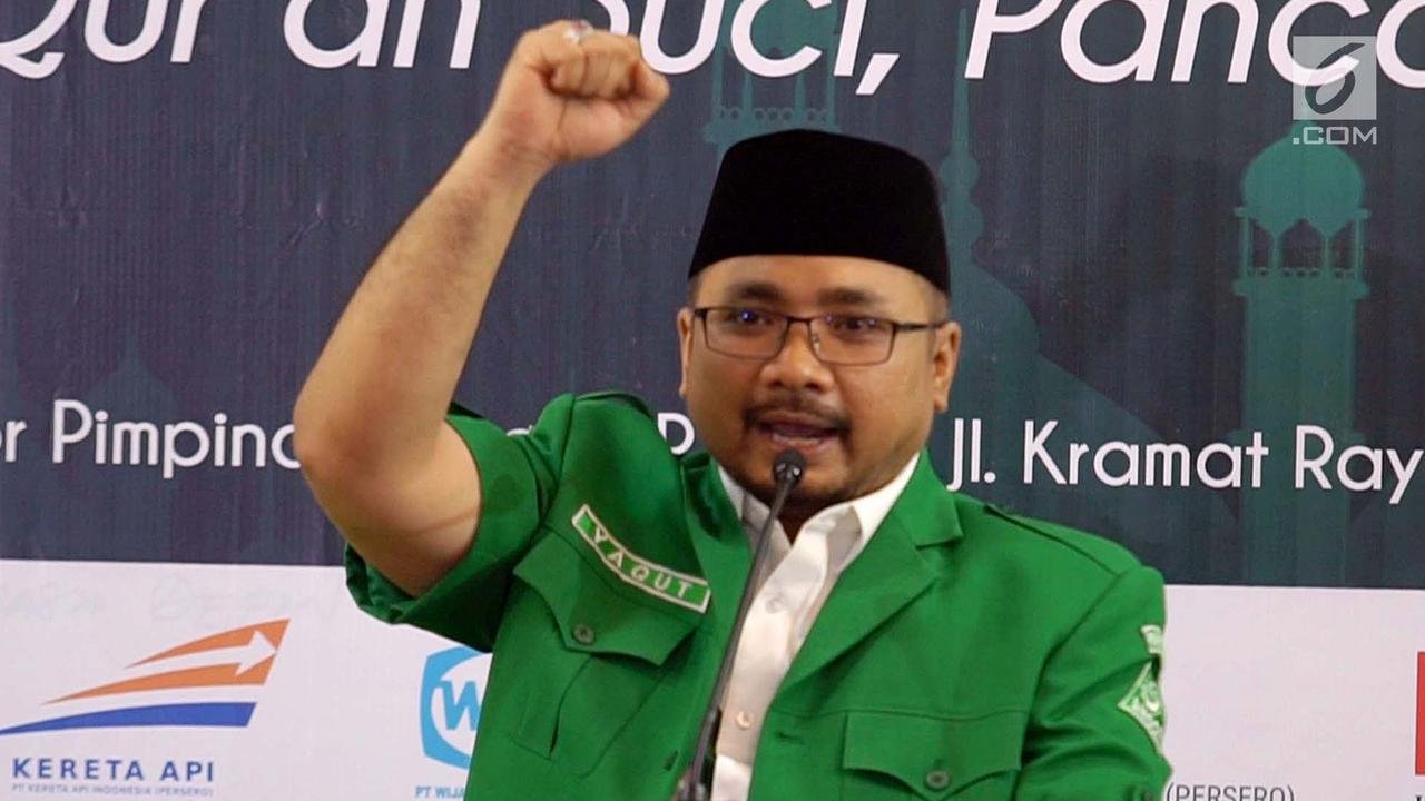 Yaqut Cholil Qoumas (Gus Yaqut) saat menjadi Ketua Umum PP GP Ansor 2015–2020/Hibata.id