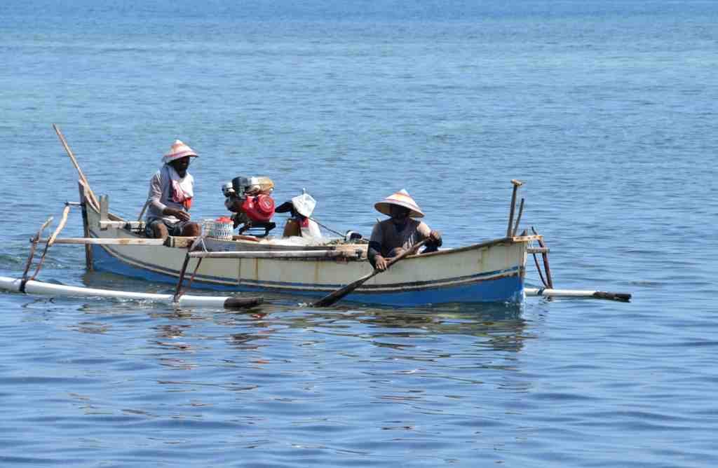 Dua orang nelayan mendayung perahu yang bermuatan ikan Roa atau Julung-Julung dan Kapia atau ikan terbang menuju dermaga di Desa Bangga, Kecamatan Paguyaman Pantai. (Foto: MC Prov. Gorontalo/InfoPublik)/Hibata.id