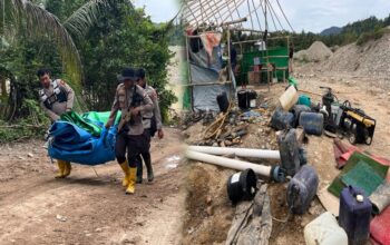 Hari Ketiga Penertiban PETI Pohuwato, Polisi Temukan Mesin Diduga Milik Aparat 5 Tim gabungan Polres Pohuwato bersama TNI, Satpol PP, dan unsur Forkopimda terus melanjutkan penertiban pertambangan emas tanpa izin (PETI) di Kabupaten Pohuwato/Hibata.id