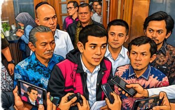 Karikatur Muhammad Kerry Adrianto Riza saat dimintai keterangan/Hibata.id