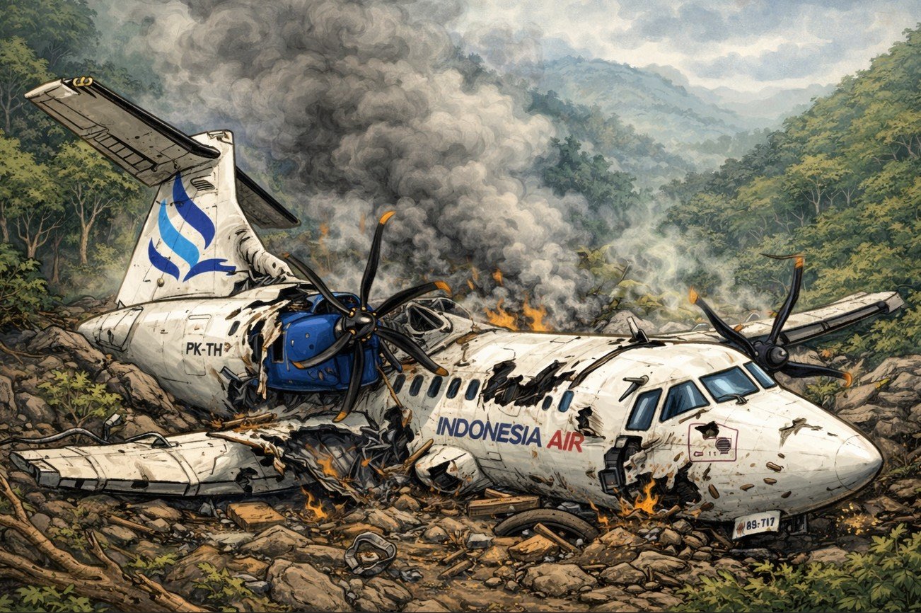 Kronologi Kejadian Pesawat ATR Indonesia Air Transport Jatuh di Maros/Hibata.id