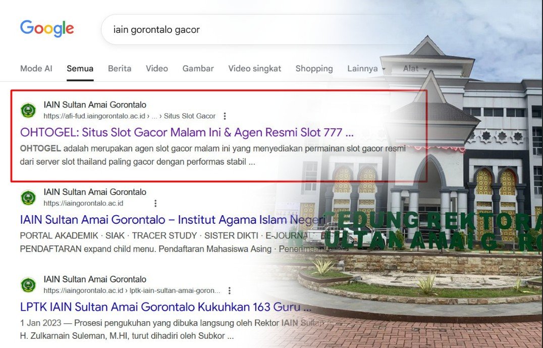 Kolase Foto - Situs resmi Institut Agama Islam Negeri (IAIN) Gorontalo dalam kolom pencarian/Hibata.id