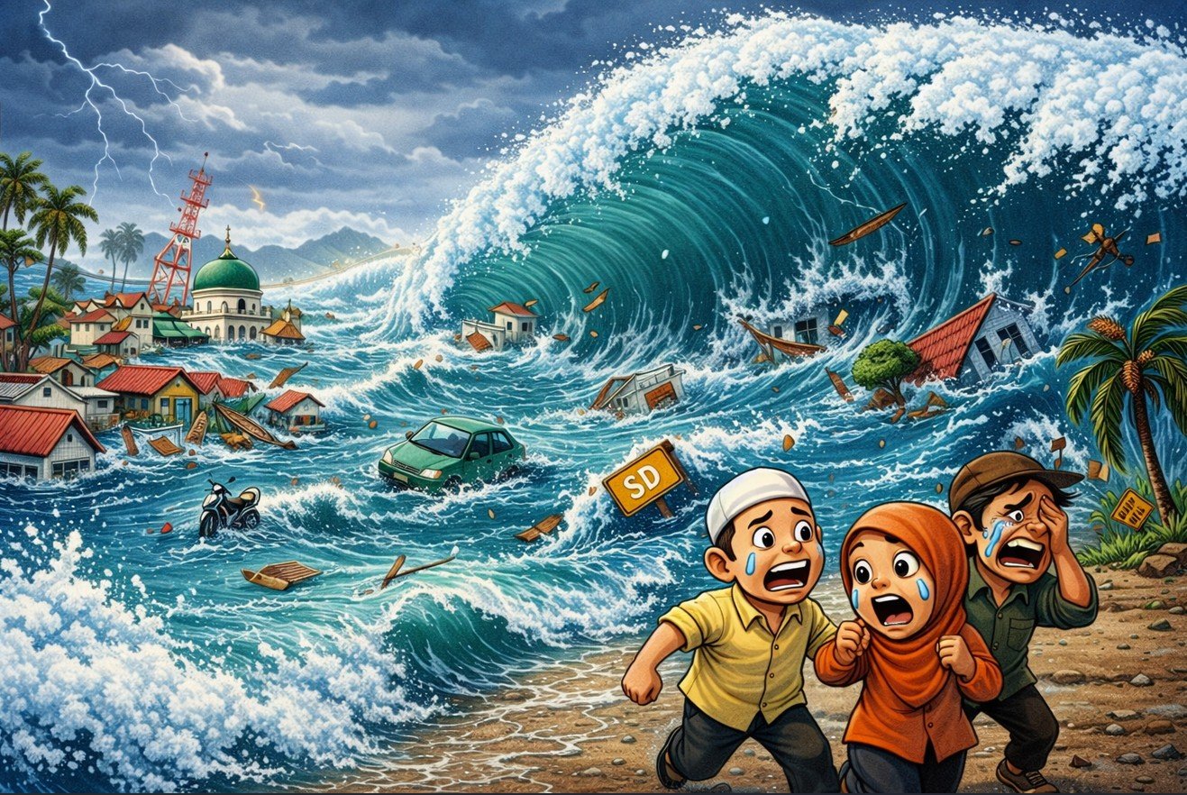 Ilustrasi Megatsunami/Hibata.id