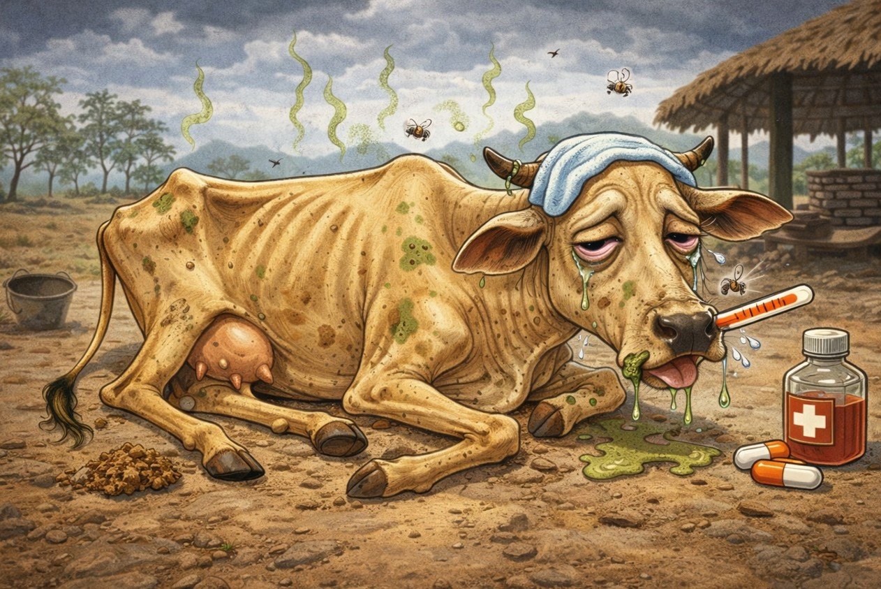 Ilustrasi Ai - Sapi Kurus dan Sakit/Hibata.id